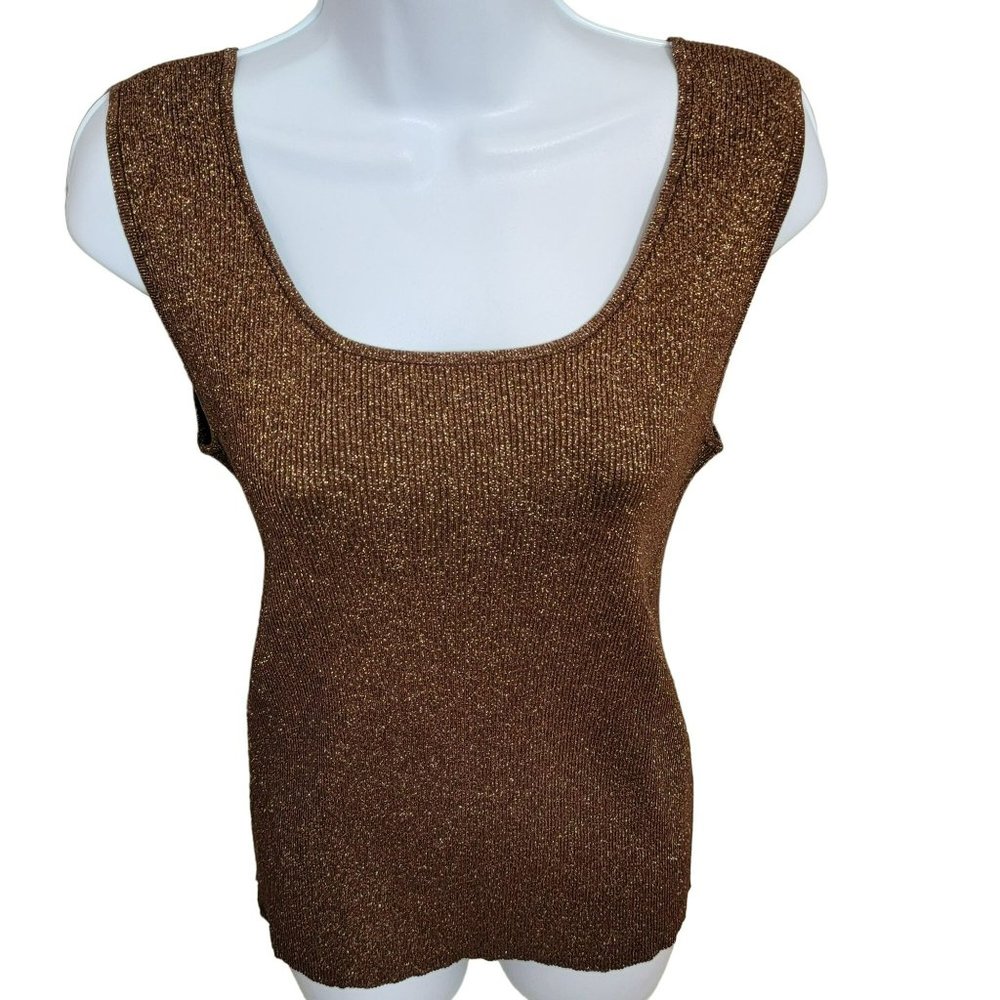 Coldwater Creek, Women's XL Brown w/Gold Metallic Silk Blend Cami Top, EUC